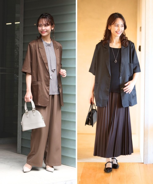 Ehre style(エーレスタイル)の「秋色カラーで涼やか通勤 5分袖ジャケット(テーラードジャケット・レディース・ブラック/ブラウン・FREE)」の9枚目の写真