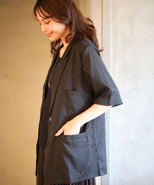 Ehre style(エーレスタイル)の「秋色カラーで涼やか通勤 5分袖ジャケット(テーラードジャケット・レディース・ブラック/ブラウン・FREE)」の18枚目の写真