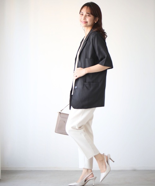 Ehre style(エーレスタイル)の「秋色カラーで涼やか通勤 5分袖ジャケット(テーラードジャケット・レディース・ブラック/ブラウン・FREE)」の21枚目の写真