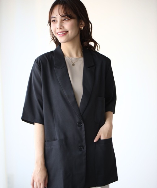 Ehre style(エーレスタイル)の「秋色カラーで涼やか通勤 5分袖ジャケット(テーラードジャケット・レディース・ブラック/ブラウン・FREE)」の22枚目の写真