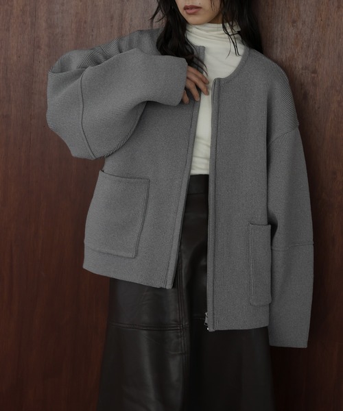 hellam（へラム）の「ジップアップニットカーデ（カーディガン/ボレロ・レディース・アイボリー/ブラウン/杢グレー/ブラック・FREE）」の3枚目の写真