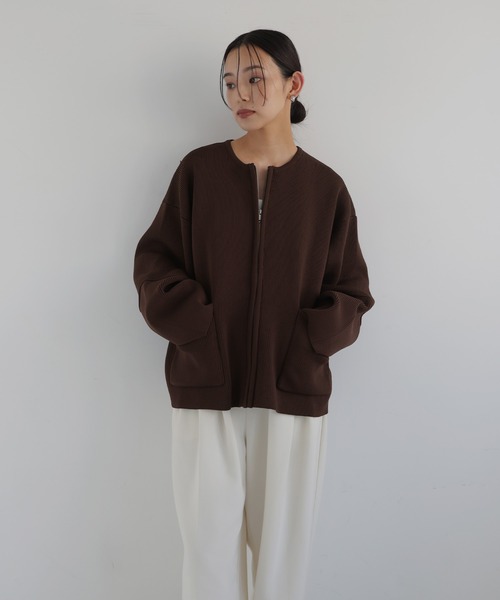 hellam（へラム）の「ジップアップニットカーデ（カーディガン/ボレロ・レディース・アイボリー/ブラウン/杢グレー/ブラック・FREE）」の6枚目の写真