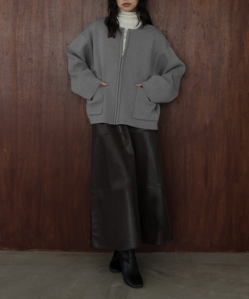 hellam（へラム）の「ジップアップニットカーデ（カーディガン/ボレロ・レディース・アイボリー/ブラウン/杢グレー/ブラック・FREE）」の9枚目の写真