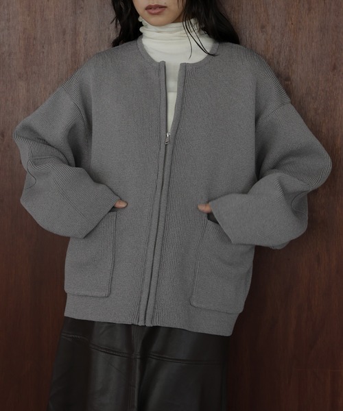 hellam（へラム）の「ジップアップニットカーデ（カーディガン/ボレロ・レディース・アイボリー/ブラウン/杢グレー/ブラック・FREE）」の7枚目の写真