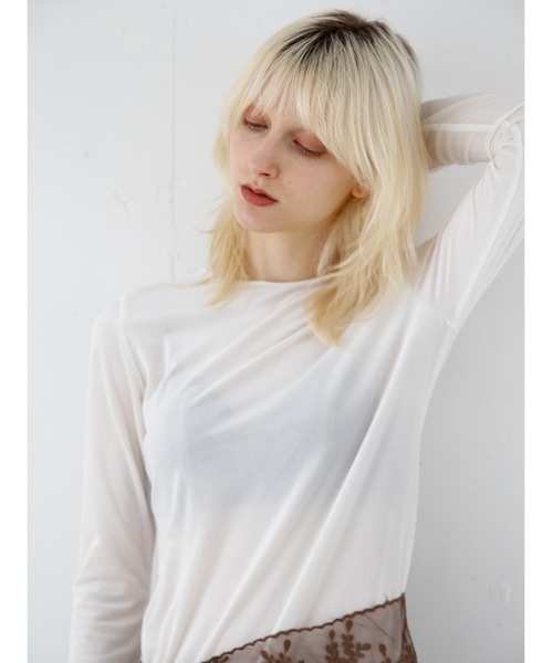 Katrin TOKYO(カトリーントーキョー)の「【JAPAN MADE】sheer velour tops(Tシャツ/カットソー・レディース・ネイビー/ピンク/ホワイト・XS/FREE)」の8枚目の写真