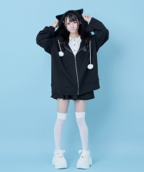 Hauls(ハウルズ)の「ねこになりたいぽんぽんZIPパーカー(パーカー・レディース・ブラック/サックスブルー・F)」の4枚目の写真