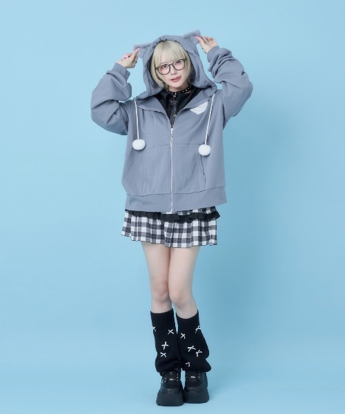 Hauls(ハウルズ)の「ねこになりたいぽんぽんZIPパーカー(パーカー・レディース・ブラック/サックスブルー・F)」の8枚目の写真