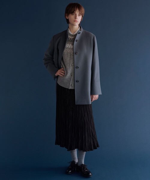 J.PRESS Ladies(J.プレス レディス)の「ショートビーバー ミディ丈 スタンドカラー コート(その他アウター・レディース・グレー系/ダルブルー系/ベージュ系/ライトグレー系・S/XS)」の9枚目の写真