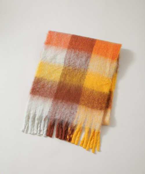 NANO universe（ナノユニバース）の「ボリュームフリンジマフラー / チェック（マフラー・メンズ・ブルー/グリーン/オレンジ・FREE）」の3枚目の写真