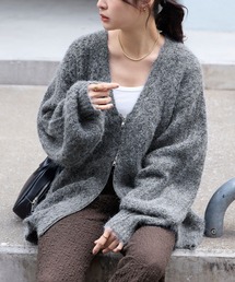 MONO-MART（モノマート）の「ダブルジップ ボリュームスリーブ  起毛Vネック オーバーサイズ カーディガン（カーディガン/ボレロ）」