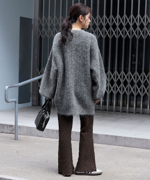 ダブルジップ ボリュームスリーブ 起毛Vネック オーバーサイズ