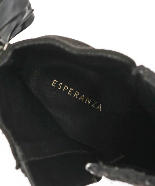 ESPERANZA(エスペランサ)の「【ラク盛り/ショートブーツ】リピーター続出/脚長美脚 バックリボングリッターヒールショートブーツ(ブーツ・レディース・アイボリー系8/ブラック系8・LL/L/M/S)」の7枚目の写真
