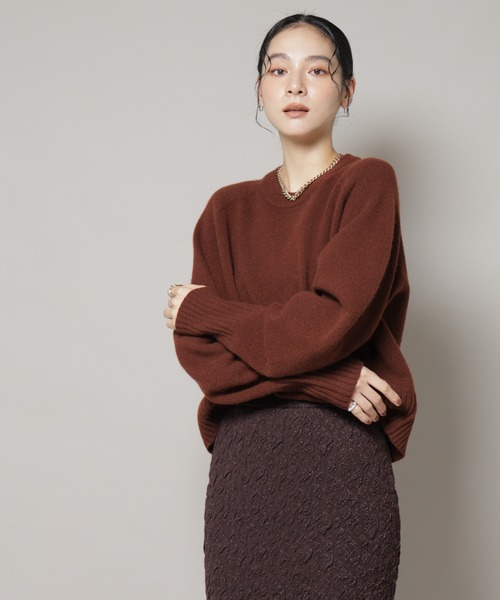 NANO universe（ナノユニバース）の「AQUAウールカシミヤクルーネックニットプルオーバー（ニット/セーター・レディース・ピンク/ブラウン/オフホワイト/グレー・FREE）」の8枚目の写真