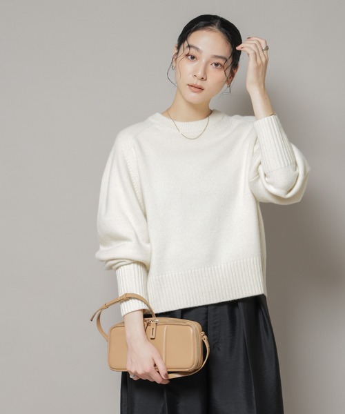 新品未使用 ナノユニバース カシミヤシルク クルーネック ニット アイボリー AQUAウールカシミヤクルーネックニットプルオーバー（ニット/セーター