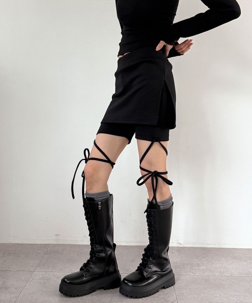 4INT.(フォイント)の「【スカパン】レイヤード レギンス バイカー ショートパンツ(その他パンツ・レディース・ブラック/チャコール・FREE)」の14枚目の写真