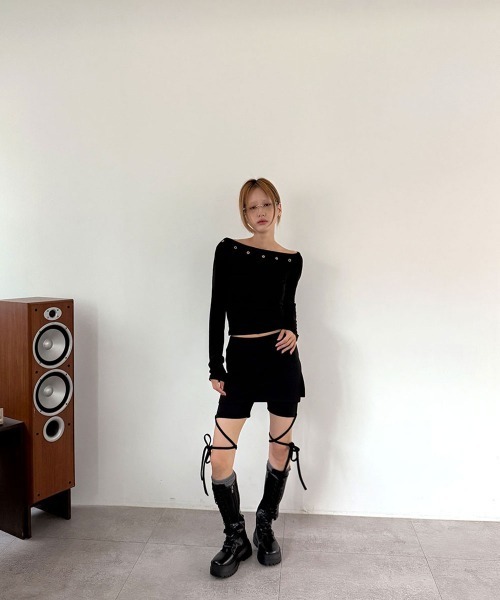 4INT.(フォイント)の「【スカパン】レイヤード レギンス バイカー ショートパンツ(その他パンツ・レディース・ブラック/チャコール・FREE)」の16枚目の写真