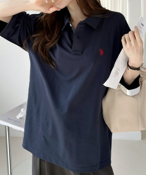 U.S. POLO ASSN.(ユーエスポロアッスン)の「【U.S. POLO ASSN.】接触冷感 天竺 ポロシャツ(ポロシャツ・レディース・ブラック/オフホワイト/ネイビー・FREE)」の5枚目の写真