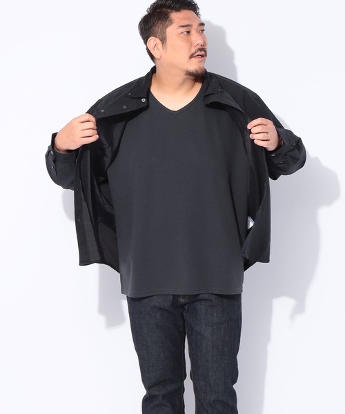SAKAZEN(サカゼン)の「2点セット シャツ Tシャツ メンズ 大きいサイズ TNピーチ 長袖 シャツ & 無地Vネック 半袖Tシャツ アンサンブル ルイシャブロン(アンサンブル・メンズ・ブラック/ブラウン/ブルー・3L/4L/5L)」の4枚目の写真