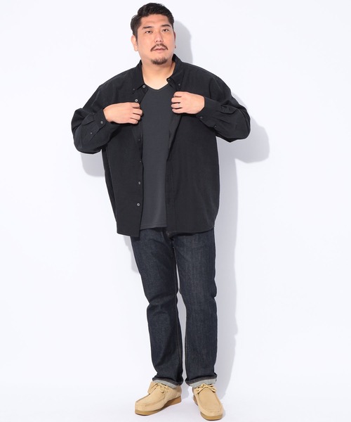 SAKAZEN(サカゼン)の「2点セット シャツ Tシャツ メンズ 大きいサイズ TNピーチ 長袖 シャツ & 無地Vネック 半袖Tシャツ アンサンブル ルイシャブロン(アンサンブル・メンズ・ブラック/ブラウン/ブルー・3L/4L/5L)」の5枚目の写真