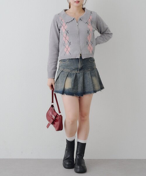 continuer de NICE CLAUP(コンティニューデナイスクラップ)の「ベロアモールWZIPカーディガン(カーディガン/ボレロ・レディース・アイボリー/ブラウン/ネイビー/その他1/その他2・FREE)」の12枚目の写真