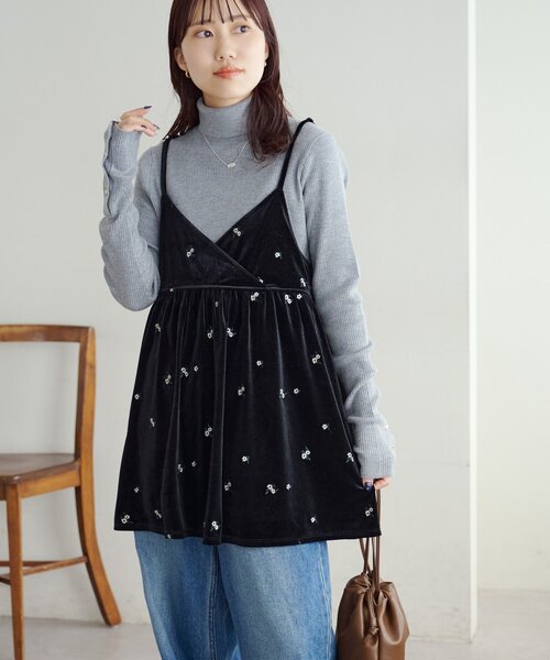 セール】ベロア刺繍カシュクールキャミチュニック（チュニック