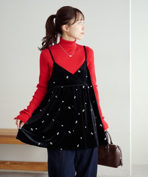 DISCOAT(ディスコート)の「【WEB限定】ベロア刺繍カシュクールキャミチュニック(チュニック・レディース・ブラック/ネイビー・FREE)」の16枚目の写真