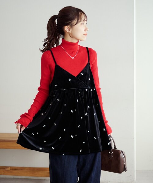 セール】ベロア刺繍カシュクールキャミチュニック（チュニック