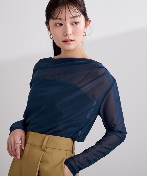 UR'S（ユアーズ）の「2wayシアードレープカットソー（Tシャツ/カットソー・レディース・ホワイト/ブラック/ネイビー/ミント/チャコール・L/M/S）」の5枚目の写真