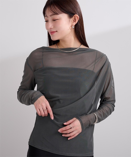 UR'S（ユアーズ）の「2wayシアードレープカットソー（Tシャツ/カットソー・レディース・ホワイト/ブラック/ネイビー/ミント/チャコール・L/M/S）」の20枚目の写真