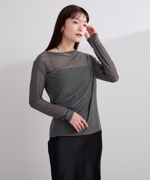 UR'S（ユアーズ）の「2wayシアードレープカットソー（Tシャツ/カットソー・レディース・ホワイト/ブラック/ネイビー/ミント/チャコール・L/M/S）」の22枚目の写真