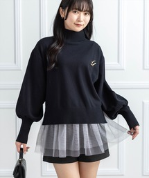 CLEAR BASIC | ブローチ付きハイネックニットトップス＆チュールキャミセット[大人 フェミニン 上品]≪AW新作≫(ニット/セーター)