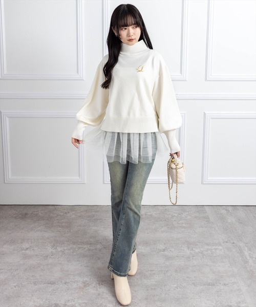 CLEAR BASIC（クリアベーシック）の「ブローチ付きハイネックニットトップス＆チュールキャミセット[大人 フェミニン 上品]≪AW新作≫（ニット/セーター・レディース・ブラック/アイボリー/ブラウン・F）」の20枚目の写真