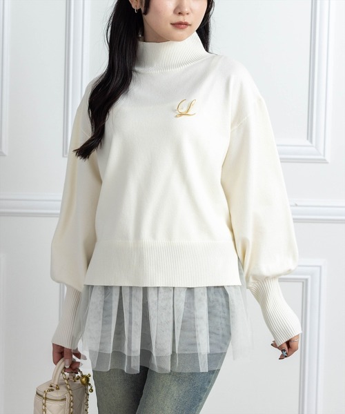 CLEAR BASIC（クリアベーシック）の「ブローチ付きハイネックニットトップス＆チュールキャミセット[大人 フェミニン 上品]≪AW新作≫（ニット/セーター・レディース・ブラック/アイボリー/ブラウン・F）」の19枚目の写真