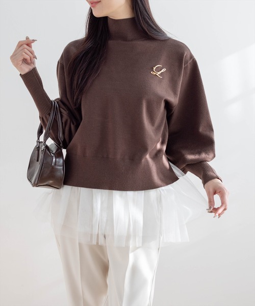 CLEAR BASIC（クリアベーシック）の「ブローチ付きハイネックニットトップス＆チュールキャミセット[大人 フェミニン 上品]≪AW新作≫（ニット/セーター・レディース・ブラック/アイボリー/ブラウン・F）」の21枚目の写真