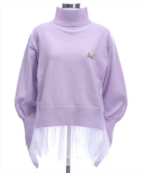 CLEAR BASIC（クリアベーシック）の「ブローチ付きハイネックニットトップス＆チュールキャミセット[大人 フェミニン 上品]≪再入荷≫（ニット/セーター・レディース・ブラック/アイボリー/ブラウン/ラベンダー・F）」の9枚目の写真