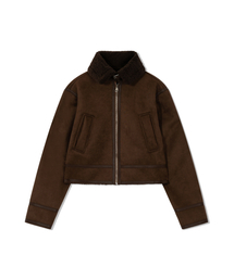 Cropped Faux Shearling Jacket (WALNUT)