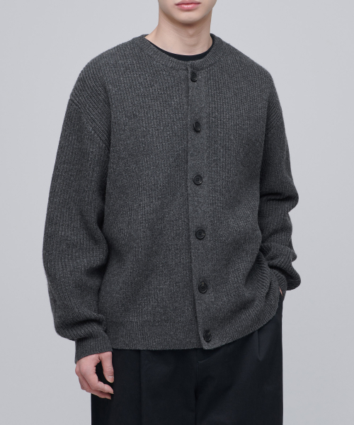 Riracks double round-neck knitted cardigan [medium grey]