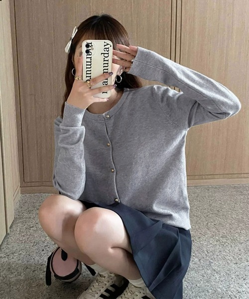 Miniministore(ミニミニストア)の「金ボタンショートニットカーディガン韓国風(カーディガン/ボレロ・レディース・ダークグリーン/ベージュ/グレー/ブラウン/ホワイト/ブラック/アイボリー/ライトブルー・FREE)」の9枚目の写真