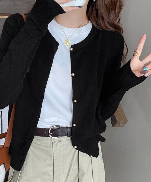 Miniministore(ミニミニストア)の「金ボタンショートニットカーディガン韓国風(カーディガン/ボレロ・レディース・ダークグリーン/ベージュ/グレー/ブラウン/ホワイト/ブラック/アイボリー/ライトブルー・FREE)」の13枚目の写真
