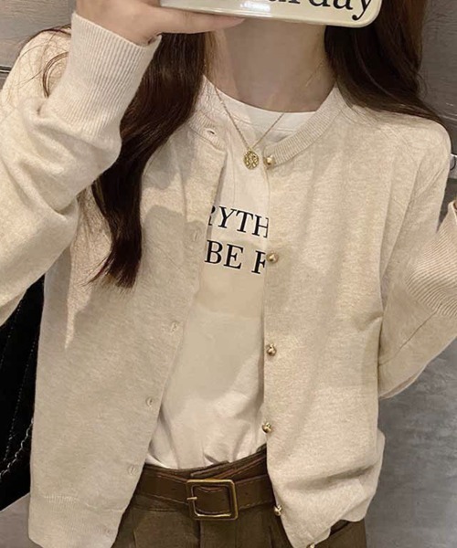 Miniministore(ミニミニストア)の「金ボタンショートニットカーディガン韓国風(カーディガン/ボレロ・レディース・ダークグリーン/ベージュ/グレー/ブラウン/ホワイト/ブラック/アイボリー/ライトブルー・FREE)」の19枚目の写真