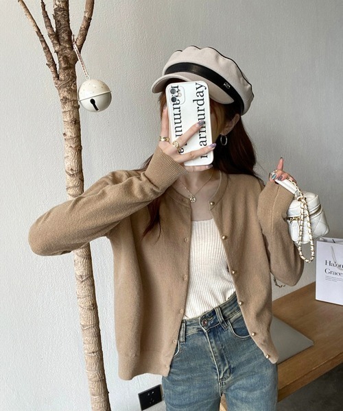 Miniministore(ミニミニストア)の「金ボタンショートニットカーディガン韓国風(カーディガン/ボレロ・レディース・ダークグリーン/ベージュ/グレー/ブラウン/ホワイト/ブラック/アイボリー/ライトブルー・FREE)」の22枚目の写真