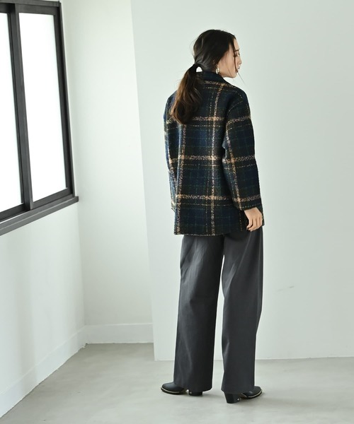 STYLE DELI(スタイルデリ)の「【BLK001】ビックチェック柄ショートコート(ピーコート・レディース・ブラウン・FREE)」の3枚目の写真