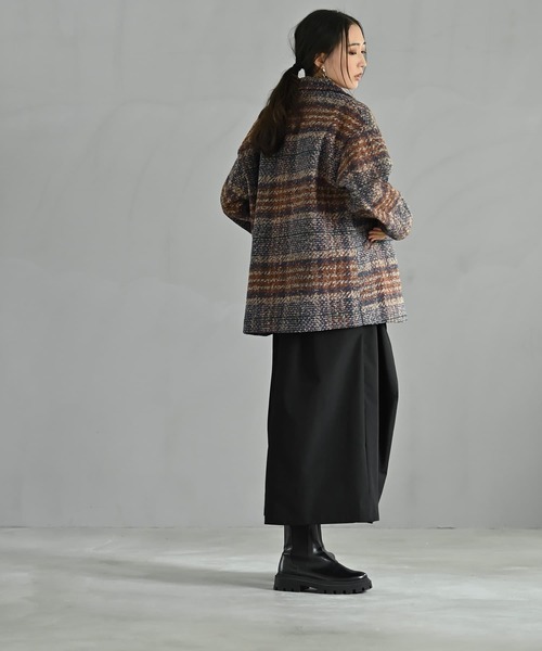STYLE DELI(スタイルデリ)の「【BLK001】ビックチェック柄ショートコート(ピーコート・レディース・ブラウン・FREE)」の10枚目の写真