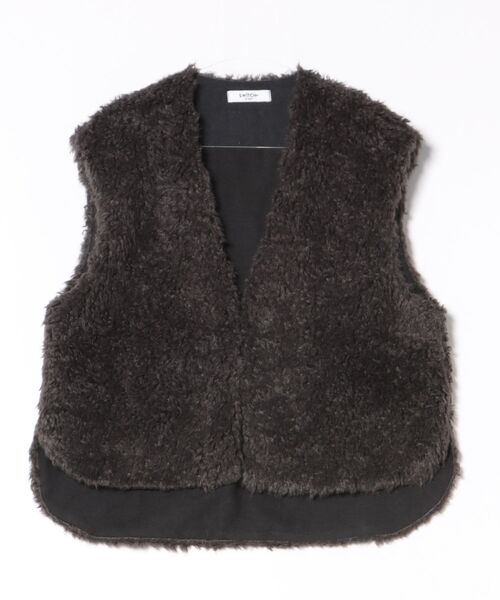SWITCH BY ARCH(スイッチバイアーチ)の「【SWITCH by ARCH】Poodle Fur Vest プードル ファー ベスト ARM-723(ベスト・レディース・チャコールグレー/グレイッシュベージュ・FREE)」の2枚目の写真