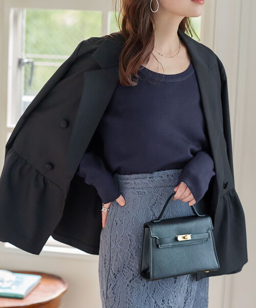 KOBE LETTUCE（コウベレタス）の「深Uネックシンプル長袖ニットトップス（ニット/セーター・レディース・ベージュ/ネイビー/チャコール/ブラウン/ブラック/オフホワイト/ブルー/桜・L/M）」の6枚目の写真