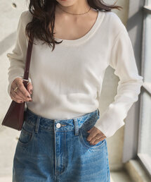 KOBE LETTUCE | 深Uネックシンプル長袖ニットトップス(ニット/セーター)