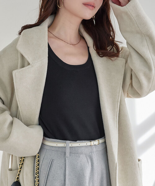 KOBE LETTUCE（コウベレタス）の「深Uネックシンプル長袖ニットトップス（ニット/セーター・レディース・ベージュ/ネイビー/チャコール/ブラウン/ブラック/オフホワイト/ブルー/桜・L/M）」の2枚目の写真