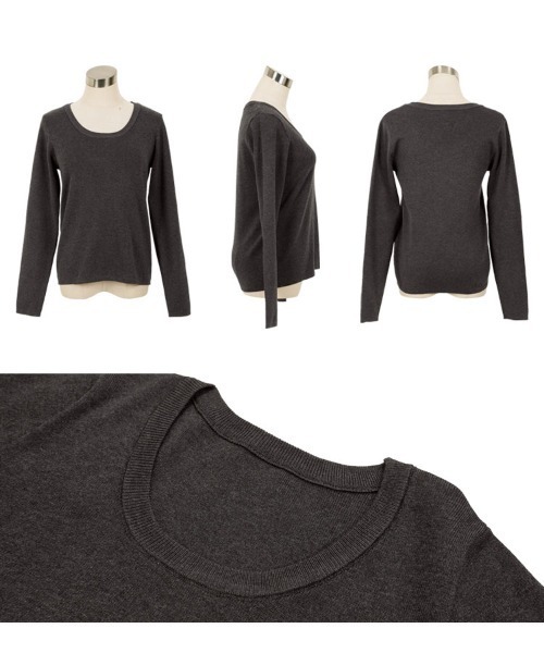 KOBE LETTUCE（コウベレタス）の「深Uネックシンプル長袖ニットトップス（ニット/セーター・レディース・ベージュ/ネイビー/チャコール/ブラウン/ブラック/オフホワイト/ブルー/桜・L/M）」の15枚目の写真
