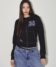 BURST INTO ROSE HOOD ZIP-UP BLACK