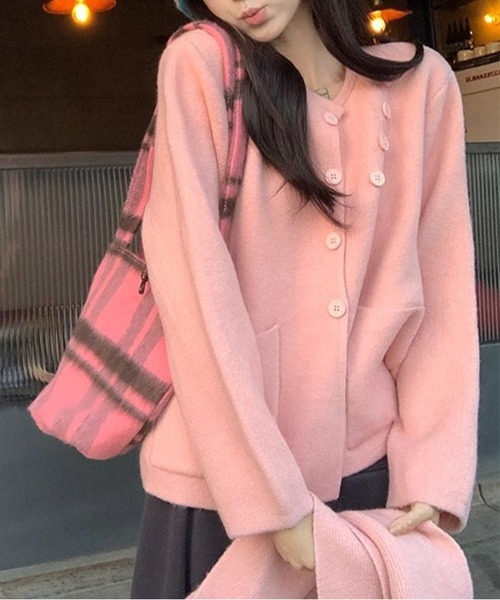 AsheKsha(アシクシャ)の「取り外し可能なスカーフ付きニットトップス:優しい印象を演出(カーディガン/ボレロ・レディース・ベージュ/レッド/ピンク・M)」の16枚目の写真